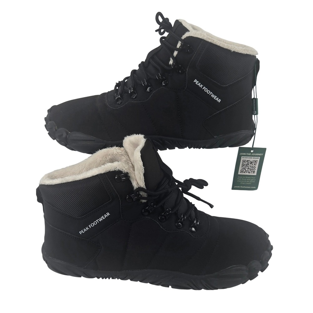 Peak Footwear 43 Winter Boots Women Black New Barefoot Faux Fur Lined Hiking